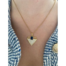Pinery Jewels Vıp Seri - Zirkon Taşlı Üçgen Kararmaz Çelik Kadın Gold Kolye Altın