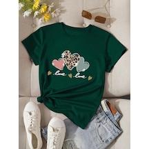 Uyguntarz Unisex Love Kalp Baskılı Tasarım Tshirt Yeşil