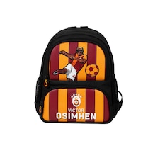 Galatasaray Lisanslı Victor Osimhen Okul Çantası - 3 Bölmeli Suni Deri Panelli İlkokul Sırt Çantası Sarı - Kırmızı - Siyah