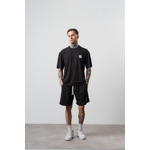 Erkek Route 07 Arma Detaylı Regular Fit T-shirt Şort Takım Siyah