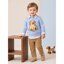 Zekids Erkek Bebek Mavi Köpek Desenli Triko Kazak Gömlek Ve Pantolon Takım-17438