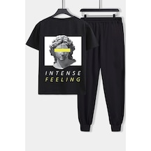 Uyguntarz Unisex Aesthetic Baskılı 2'li Eşofman Takımı Siyah