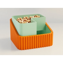 3d Baskı Fıstık Kasesi - Çift Hazneli Kabuk Ayırıcı Sunum Kasesi - Turuncu Mint Çok Renkli