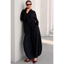 Madmext Siyah Oversize Gömlek Balon Pantolon Kadın Takım Mg2779