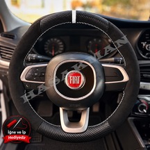Fiat Pratico Dikme Direksiyon Kılıfı Alcantara Süet Mat Karbon Beyaz Yüzük Ve Dikiş 2015-2022