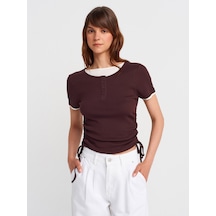 Dilvin 31816 Çift Katlı Büzgülü T-shirt-kahve Kahve