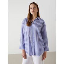Lcw Modest Mor Çizgili Oversize Kadın Gömlek Tunik