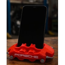 Porsche Logolu Fren Kaliperi Telefon Standı - 3d Yazıcı Masaüstü Tutucu - Otomobil Tutkunu Hediyesi