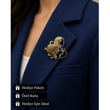 Hediye Başak Burcu Kadın Broşu Gold Renk Zirkon Taşlı Astroloji Rozeti Açık Gri