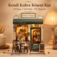 Kahve Köşesi Nook Book Mini Book Nook Dıy Kit Kendin Yap Led Işıklı Ahşap Minyatür Kitap Köşesi