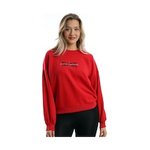 Kadın Ön Arka Polo State Baskılı 3 İplik Sweat Kırmızı