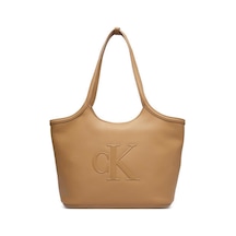 Calvin Klein Kadın Marka Logolu Düz Deri Kısa Askılı Kahverengi1 Çanta-15769