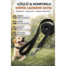 Köpek Gezdirme Kayışı Güçlü Metal Karabina Dayanıklı Konforlu Tasma Kayışı 100 Cm 1 Metre Siyah