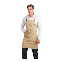 Barista Çift Cepli Bej Askılı Önlük-Standart-Tek Parça