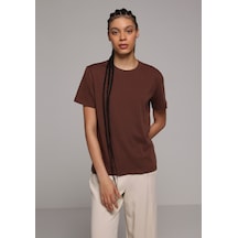 Colins Regular Fit Yuvarlak Yaka Düz Kadın Kahverengi Kısa Kol Tişört Cl1078623 Q1.v2 Brw Kahverengi