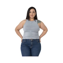 Disentis Büyük Beden Önü Ve Yanları Drapeli Halter Yaka Gri Body-gri Gri