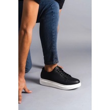 Slw151 Boost Bağcıklı Cilt Erkek Günlük Sneaker Ayakkabı Bt Siyah Siyah
