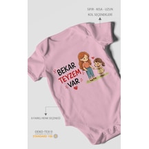 Morivokids Bekar Teyzem Var Kısa Kollu Bebek Body %100 Pamuk Koyu Pembe