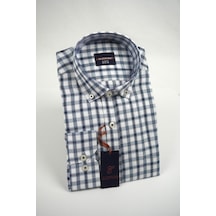 Elitpark Plaid Mavi Gri Desenli Pamuklu Cepli Uzun Kol Premium Erkek Gömlek