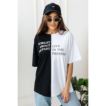 Unisex Forget Live Baskılı Oversize Tshirt Siyah