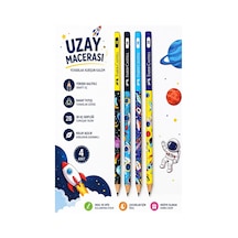 Uzay Macerası Kurşun Kalem 4 Adet Faber Castell Yuvarlak Gövdeli Siyah Kurşun Kalem Yumuşak Yazım Kolay Tutuş Kaliteli Okul Çok Renkli