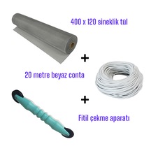 0 Mt Beyaz Sineklik Contası + Fitil Çekme Aparatı + 400x120 Cm Si