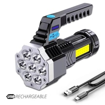 PS-3879 USB Şarj Göstergeli Şarj Edilebilir 7*XPE +COB Led El Feneri