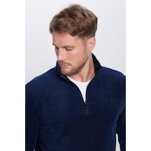 Tudors Unisex Standart Fit Rahat Kesim Tüylenme Yapmayan Soğuk Geçirmez Lacivert Dik Yaka Polar Sweatshirt-31929
