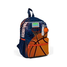 Minik Yuva Sırt Çantası Turuncu Lacivert Basketbol Desenli İki Bölmeli 23566