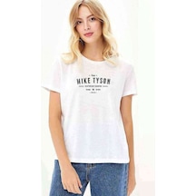 Mike Tyson Iron Baskılı Beyaz Kadın Tshirt