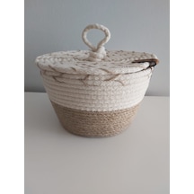 Kapaklı Hasır Sepet Saklama Kutusu Düzenleyici - 20x12 cm