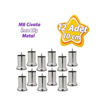 12 Adet Metal Destek Ayağı 10 Cm Krom Mobilya Kanepe Baza Koltuk Ünite Ayakları Metrik 8 Civatalı İnce Diş Krom