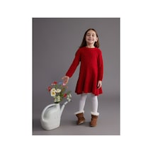 LC Waikiki Alıta Cıty Farkıyla Lcw Kids Kırmızı Triko Desenli Kız Çocuk Elbise Kirmizi - 928242797 Kirmizi