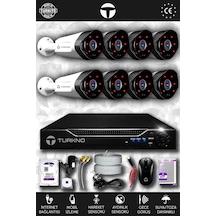 Turkno 8 Kameralı Galia 8 Dış Kamera Set 100 GB HDD Full HD Gece Görüşlü Güvenlik Kamerası Sistemi