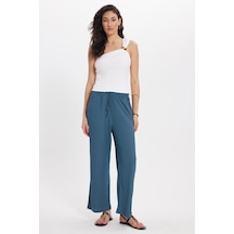 Tudors Kadın Regular Fit Klasik Kesim Pamuklu Beli Bağcıklı Desenli Çift Cepli İndigo Pantolon-50624