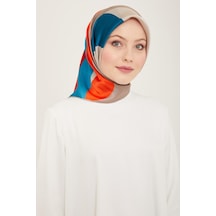 Armine Turuncu-gri Dalga Desen Sura İpek Eşarp 9148-03