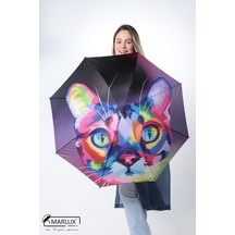 Marlux Renkli Kedi Desenli 8 Telli Manuel Rüzgara Dayanıklı Şemsiye M21mar611 - Kadın
