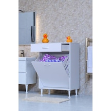 Eliusta Asil 60 Cm Kirli Çamaşır Sepetli Banyo Dolabı 1 Çekmeceli Mutfak Çok Amaçlı Dolap 60x88x32,5 Cm Beyaz