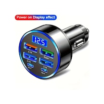 Gateesat Siyah 6 Lı Araç Şarj Cihazı Dijital Ekran 4 Usb 2 Type-c 3.1a Hızlı Şarj