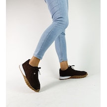 Gdt Ayakkabı Kahve Renk Süet Bağcıklı Kadın Sneakers Spor Ayakkabı Kadın Bej