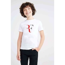 Tshirthane Roger Federer Rf Baskılı Unisex Çocuk Beyaz Tshirt
