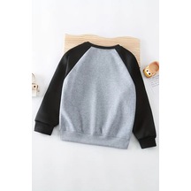 Unisex Gri-siyah Reglan Sweatshirt Meraklı Patiler Baskılı, Uzun Kollu Gri Siyah