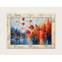 Ahşap Eskitme Çerçeve Desenli Kuğu Ve Kuş Figürlü Dekoratif Ahşap Tablo 72 52 Cm