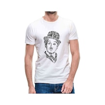 Charlie Chaplin Tipografi Baskılı Beyaz Erkek Tshirt