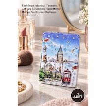 1 Adet El Aynası Taşlı İnce İstanbul Tasarımı, 7 Cm Taş Süslemeli Hand Mirror Makyaj Ve Kişisel Kullanım Sarı