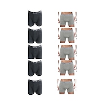 Erkek 10'Lu Likralı Pamuklu Boxer Siyah - Gri