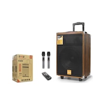 Baab Bq12 Çift Karaoke Mikrofonlu Bluetooth Hoparlör Fm Radyo 40w 12 İnç Kumandalı Ahşap