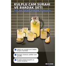 Kulplu 1800 Ml Cam Sürahi Ve 350 Ml 4 Bardak Seti - 5 Parça Şeffaf Bx-313586 Diğer