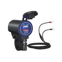 Samdoo Hızlı Şarj Qc3.0 Çift Usbli Su Geçirmez M1 Anahtarlı Şarj Cihazı Mavi Işıklı, Siyah