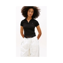 Tommy Hilfiger Kadın Tjw Slim Rib Polo T-shirt-16412 Siyah